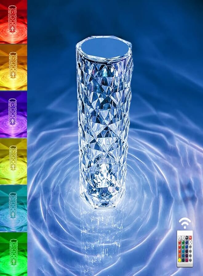 AVJONE Crystal Table Lamp Rose Lamp, 8 Colors Changing, RGB Touch Lamp with Remote Control, USB-C Rechargeable, Romantic Rose Diamond Table Lamps for Living Room Bedroom, Decorative Light